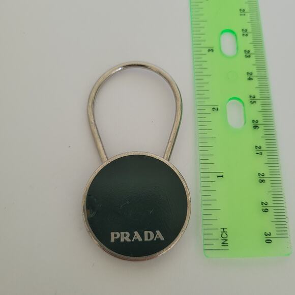 Auth PRADA Silver Black Hardware Bag Charm Key Ring Fob Logo Round - Picture 7 of 7
